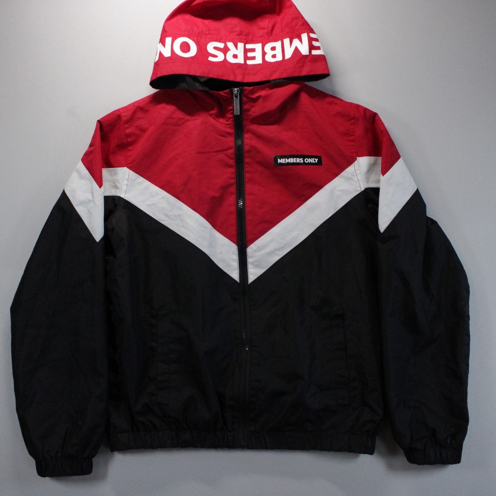 Members Only Sport Boys Windbreaker Jacket Red White Black Hooded Size 14/16